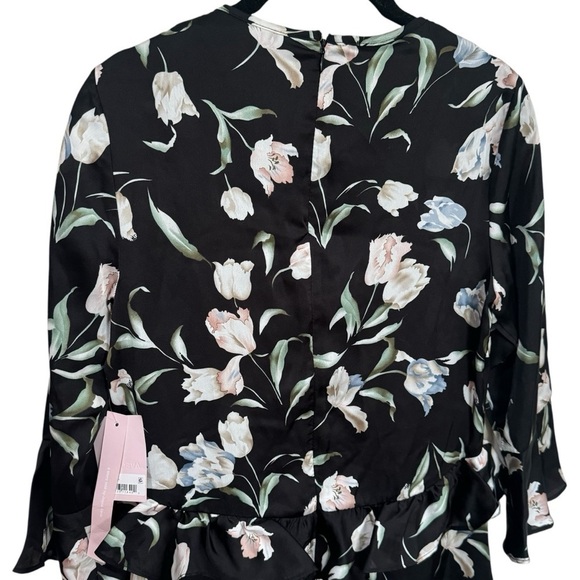 NEW Avec Les Filles Black and Floral Print Ruffle Mini Dress Women's Size 2 - Picture 7 of 11